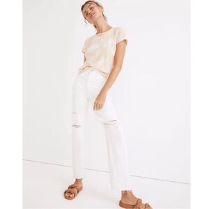 NWT Madewell • the perfect vintage straight jean tile white: ripped-knee sz 28